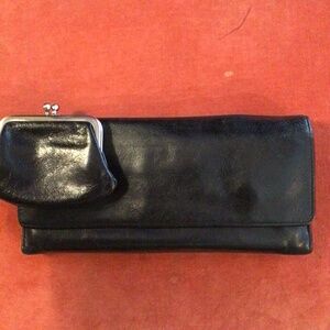 JILL LARGE BLACK LEATHER TRIFOLD BY HOBO & BLACK HOBO COIN PURSE ~~~$50 FOR BOTH
